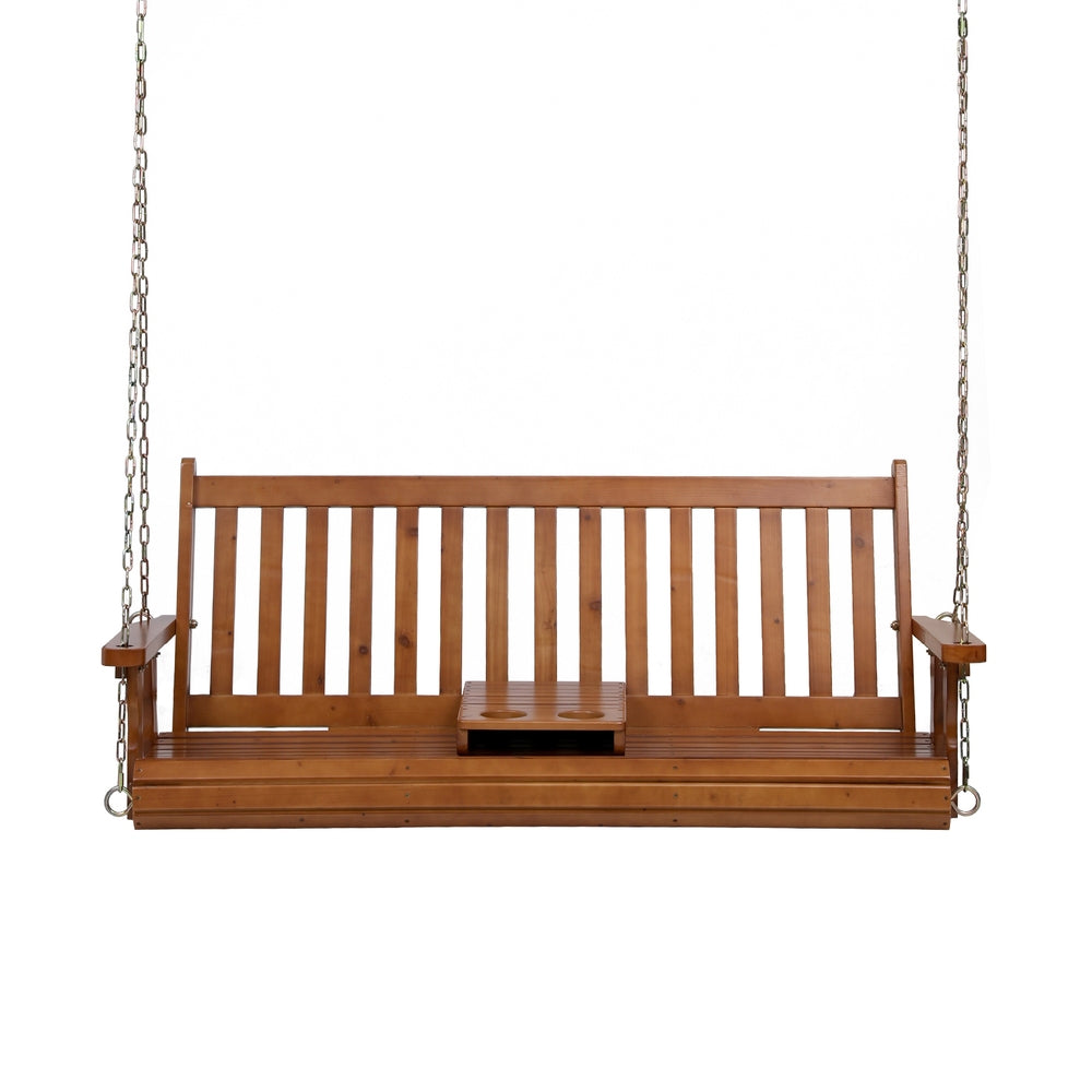 Porch Swing Chair | Wooden Bench | 2 Seater | Cup Holder