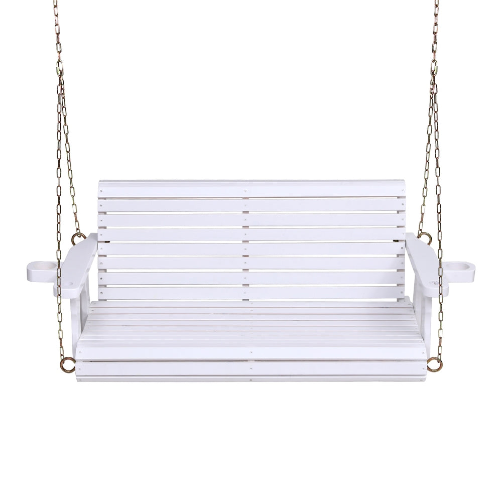 Outdoor Porch Swing | Wooden 2 Seater Bench | Cup Holder Included