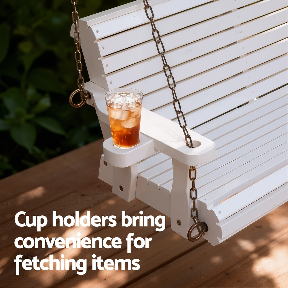 Outdoor Porch Swing | Wooden 2 Seater Bench | Cup Holder Included