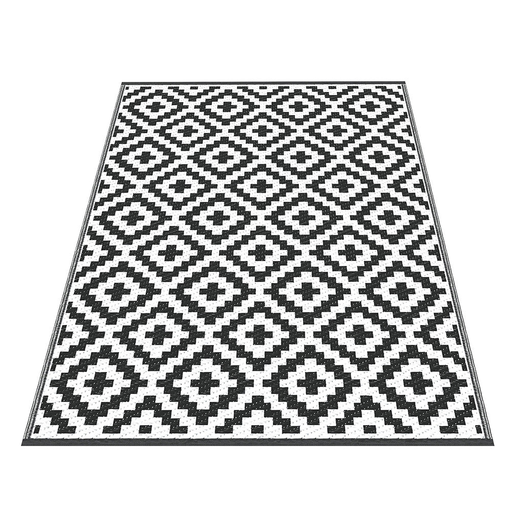 Reversible Outdoor Rug | 120x180cm | PP Dual-Sided Patio Mat | Cross Pattern