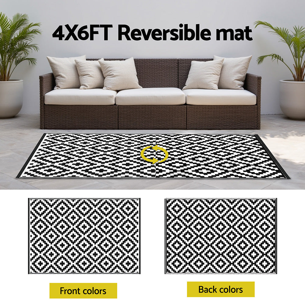 Reversible Outdoor Rug | 120x180cm | PP Dual-Sided Patio Mat | Cross Pattern