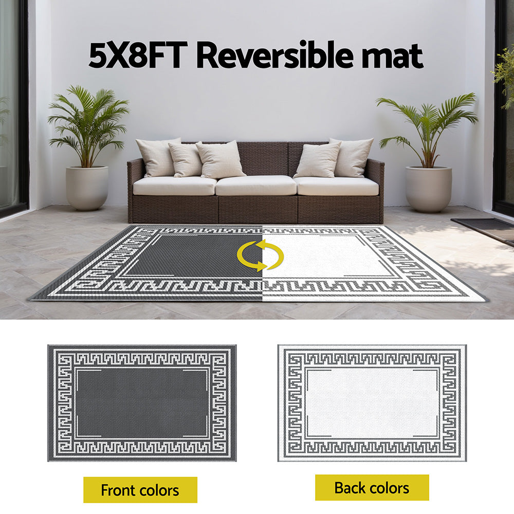 Reversible Outdoor Rug | 152x244cm | PP Dual-Sided Patio Mat | Greek Key