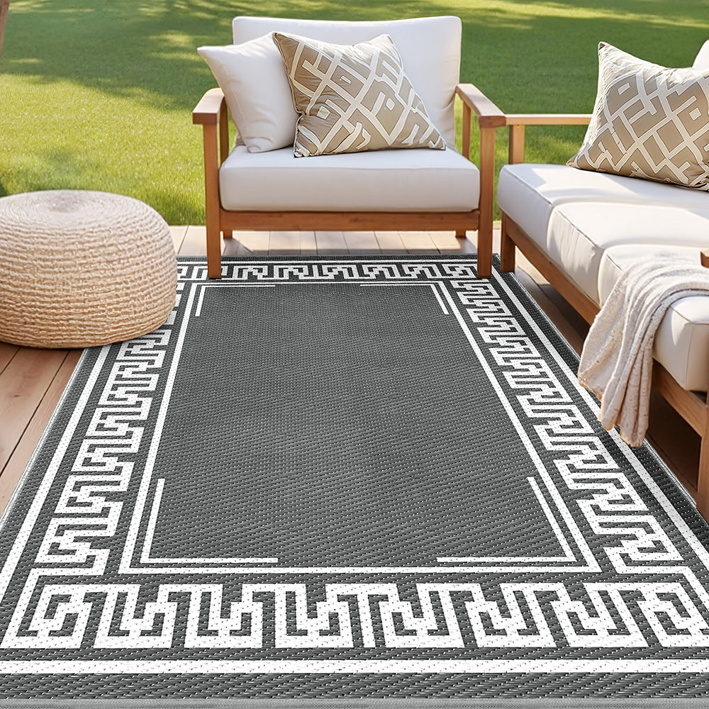 Reversible Outdoor Rug | 152x244cm | PP Dual-Sided Patio Mat | Greek Key