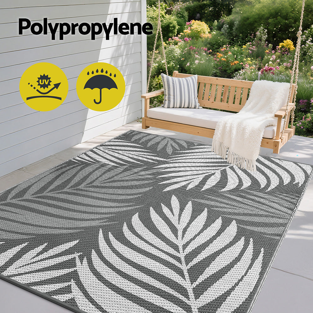 Reversible Outdoor Rug | 152x244cm | PP Dual-Sided Patio Mat | Leaf Pattern