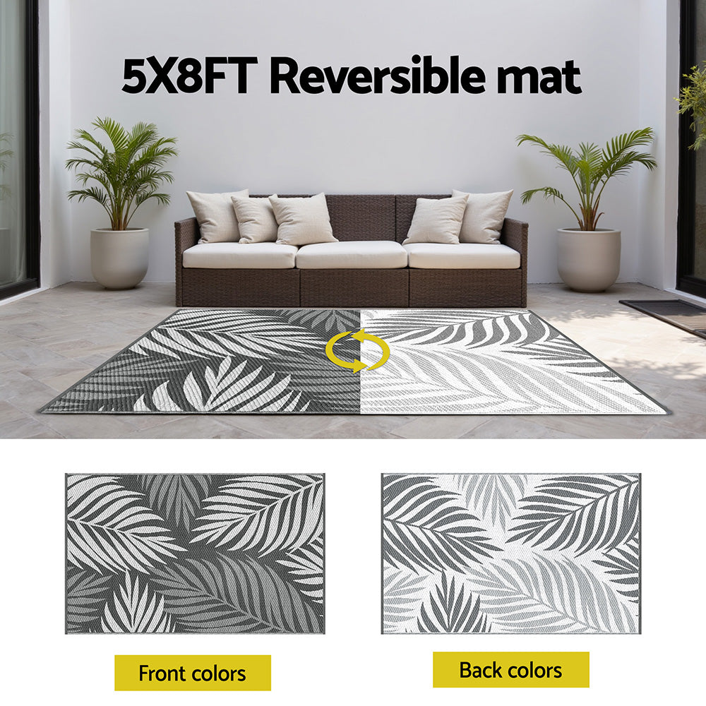 Reversible Outdoor Rug | 152x244cm | PP Dual-Sided Patio Mat | Leaf Pattern