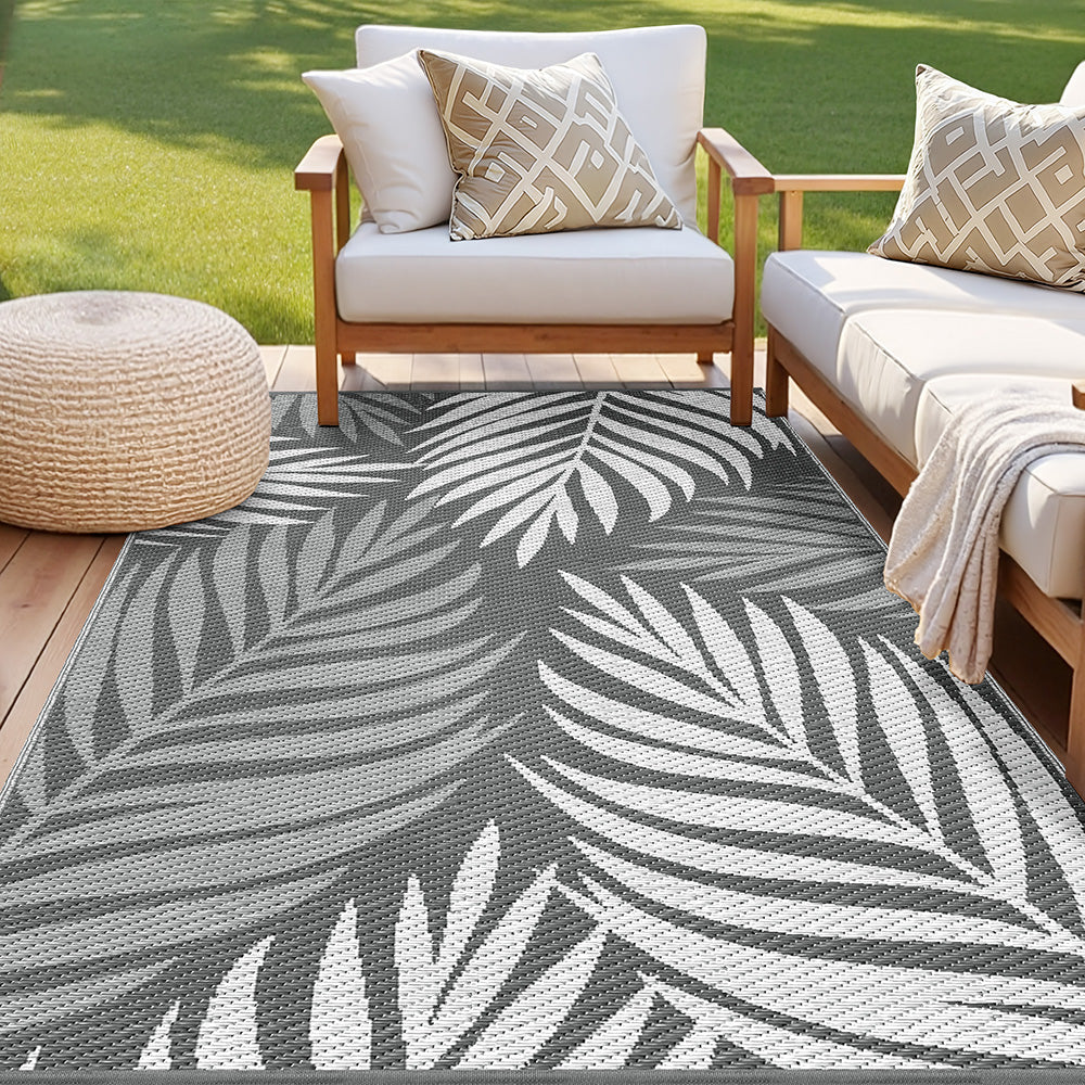 Reversible Outdoor Rug | 152x244cm | PP Dual-Sided Patio Mat | Leaf Pattern