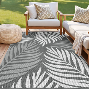 Reversible Outdoor Rug | 152x244cm | PP Dual-Sided Patio Mat | Leaf Pattern