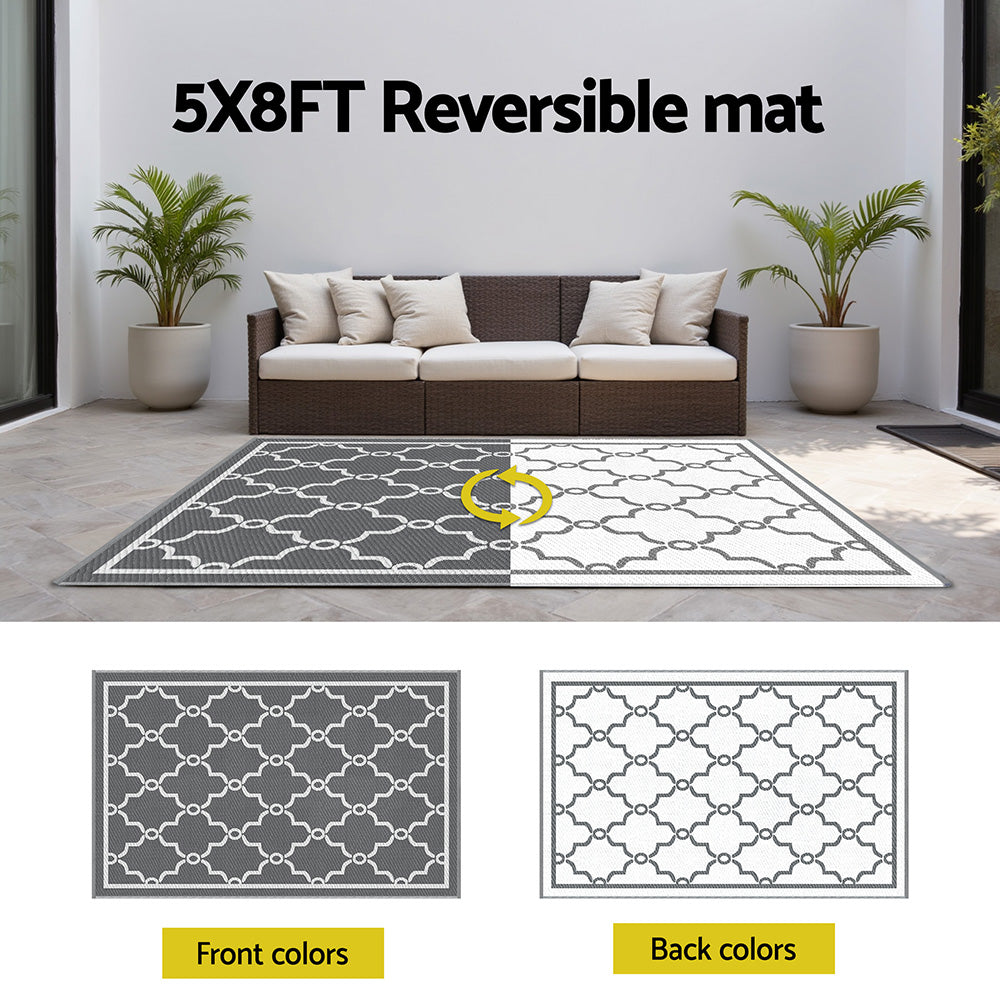 Reversible Outdoor Rug | 152x244cm | PP Dual-Sided Patio Mat | Maroc Pattern