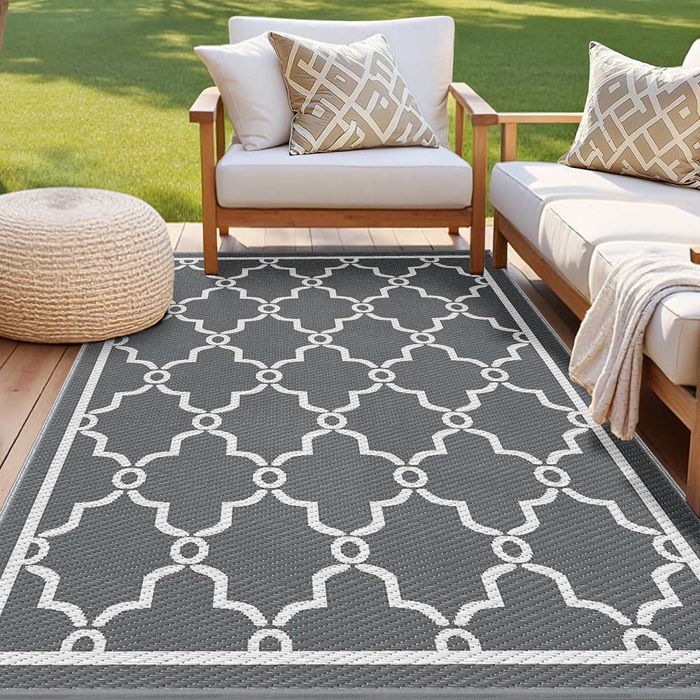Reversible Outdoor Rug | 152x244cm | PP Dual-Sided Patio Mat | Maroc Pattern
