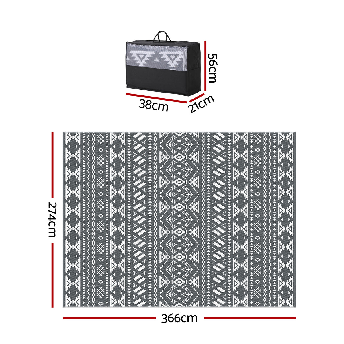 Reversible Outdoor Rug | 274x366cm | PP Dual-Sided Patio Mat | Bohemian