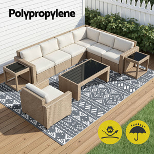 Reversible Outdoor Rug | 274x366cm | PP Dual-Sided Patio Mat | Bohemian