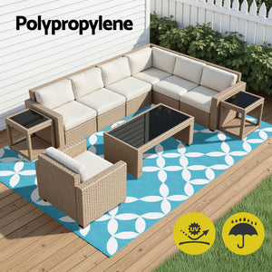 Reversible Outdoor Rug | 274x366cm | PP Dual-Sided Patio Mat | Light Blue