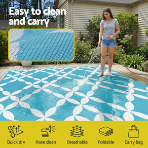 Reversible Outdoor Rug | 274x366cm | PP Dual-Sided Patio Mat | Light Blue