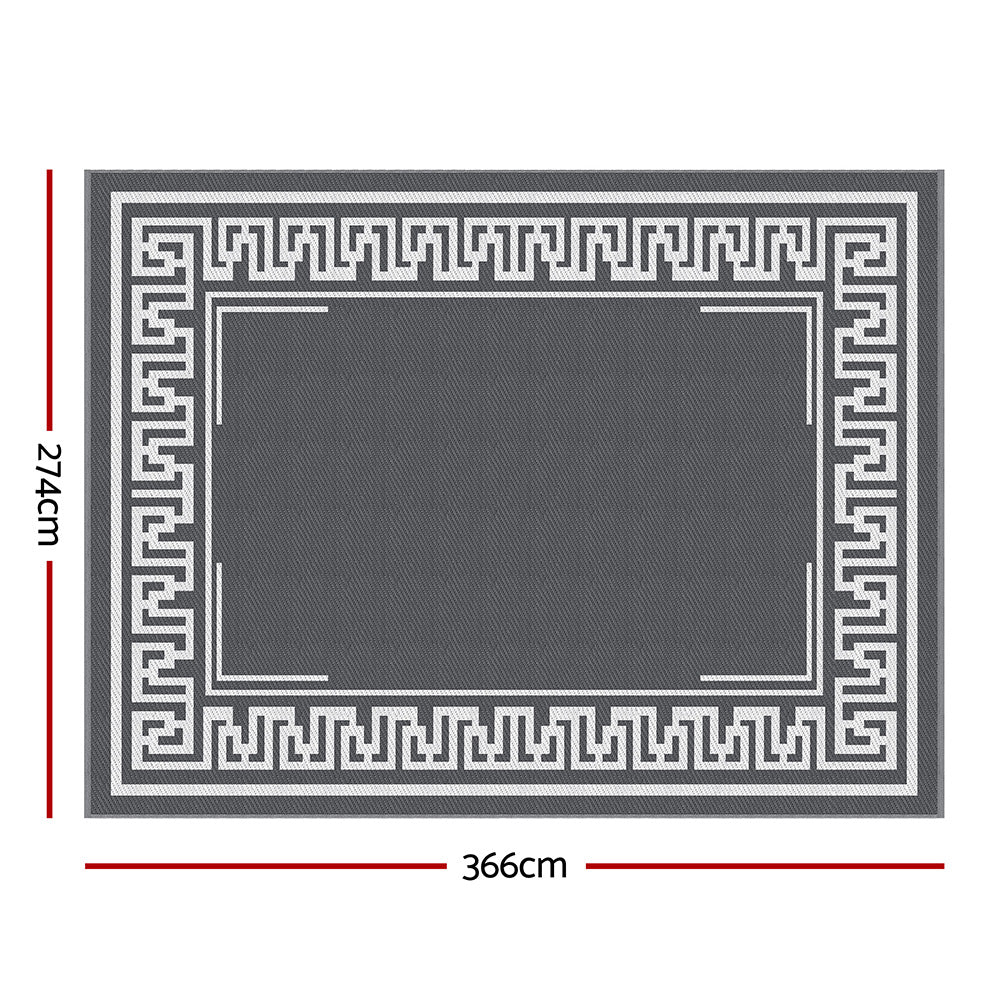 Reversible Outdoor Rug | 274x366cm | PP Dual-Sided Patio Mat | Greek Key