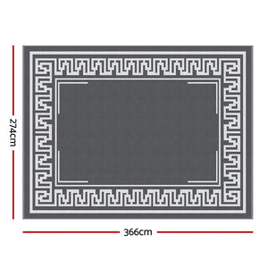 Reversible Outdoor Rug | 274x366cm | PP Dual-Sided Patio Mat | Greek Key