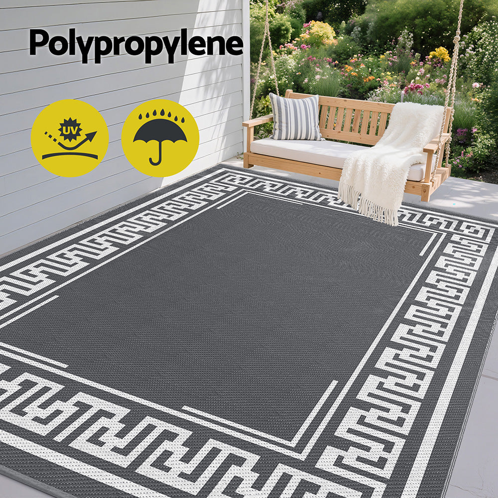 Reversible Outdoor Rug | 274x366cm | PP Dual-Sided Patio Mat | Greek Key