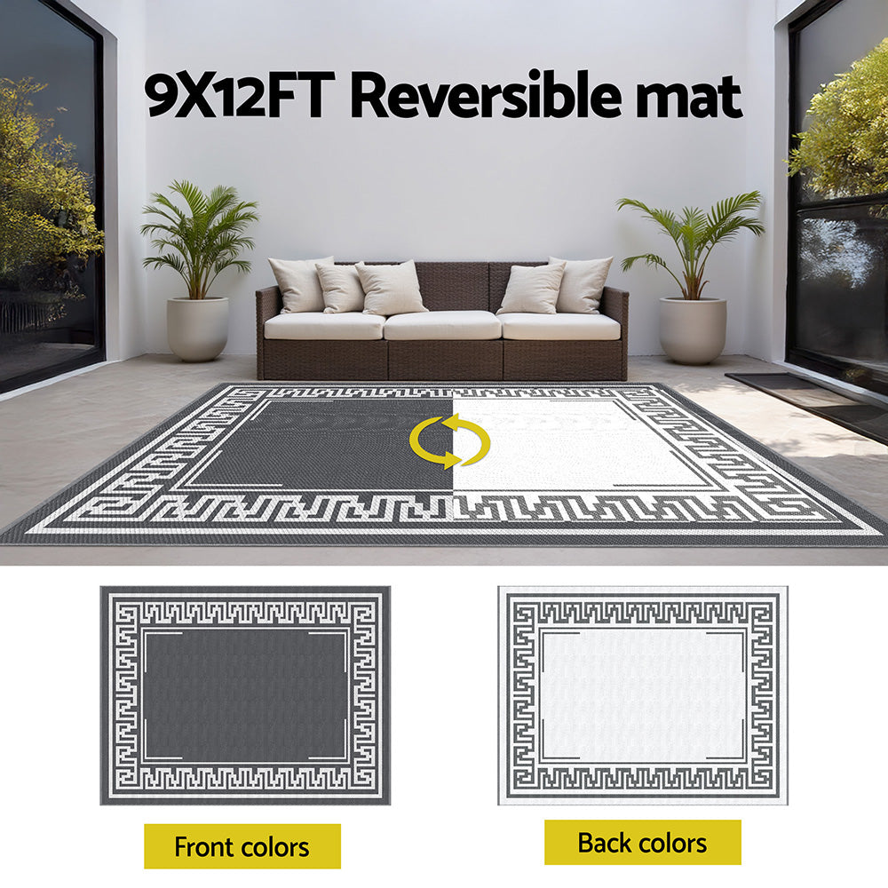 Reversible Outdoor Rug | 274x366cm | PP Dual-Sided Patio Mat | Greek Key