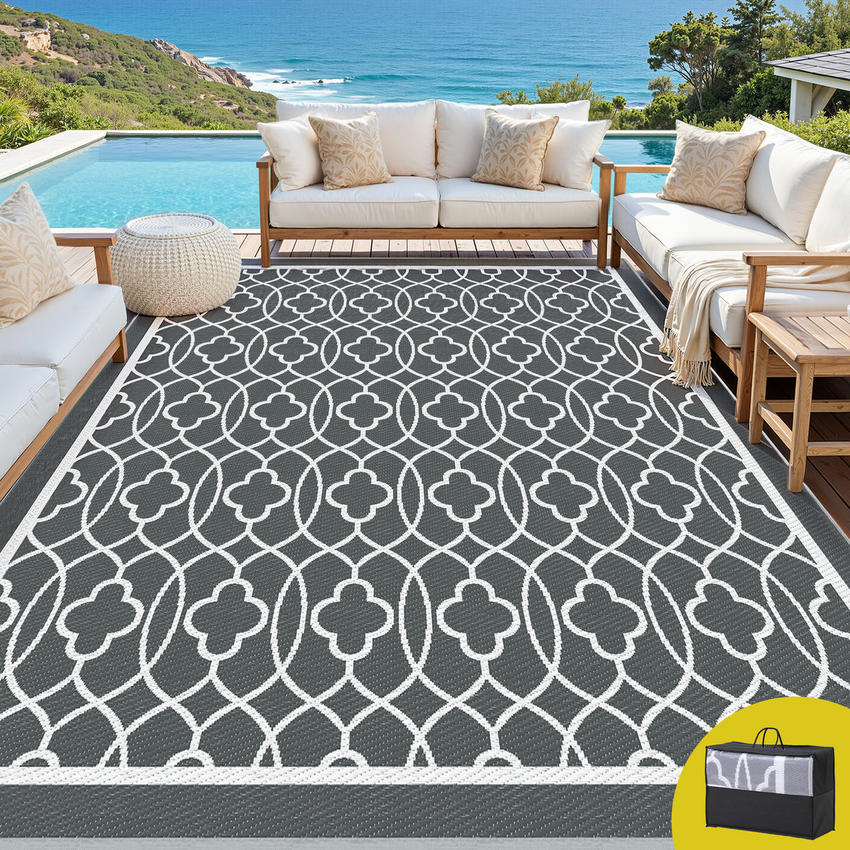 Reversible Outdoor Rug | 274x366cm | PP Dual-Sided Patio Mat | Large