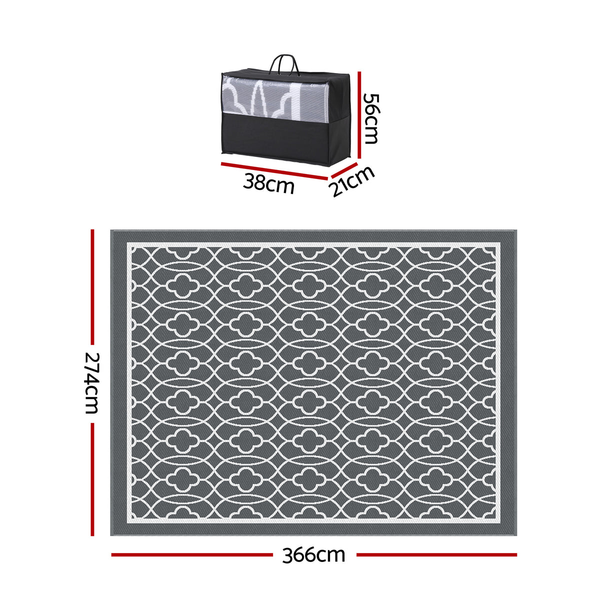 Reversible Outdoor Rug | 274x366cm | PP Dual-Sided Patio Mat | Large