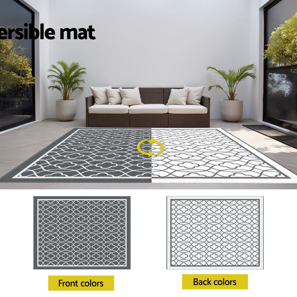 Reversible Outdoor Rug | 274x366cm | PP Dual-Sided Patio Mat | Large
