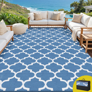 Reversible Outdoor Rug | 274x366cm | PP Dual-Sided Patio Mat | Blue