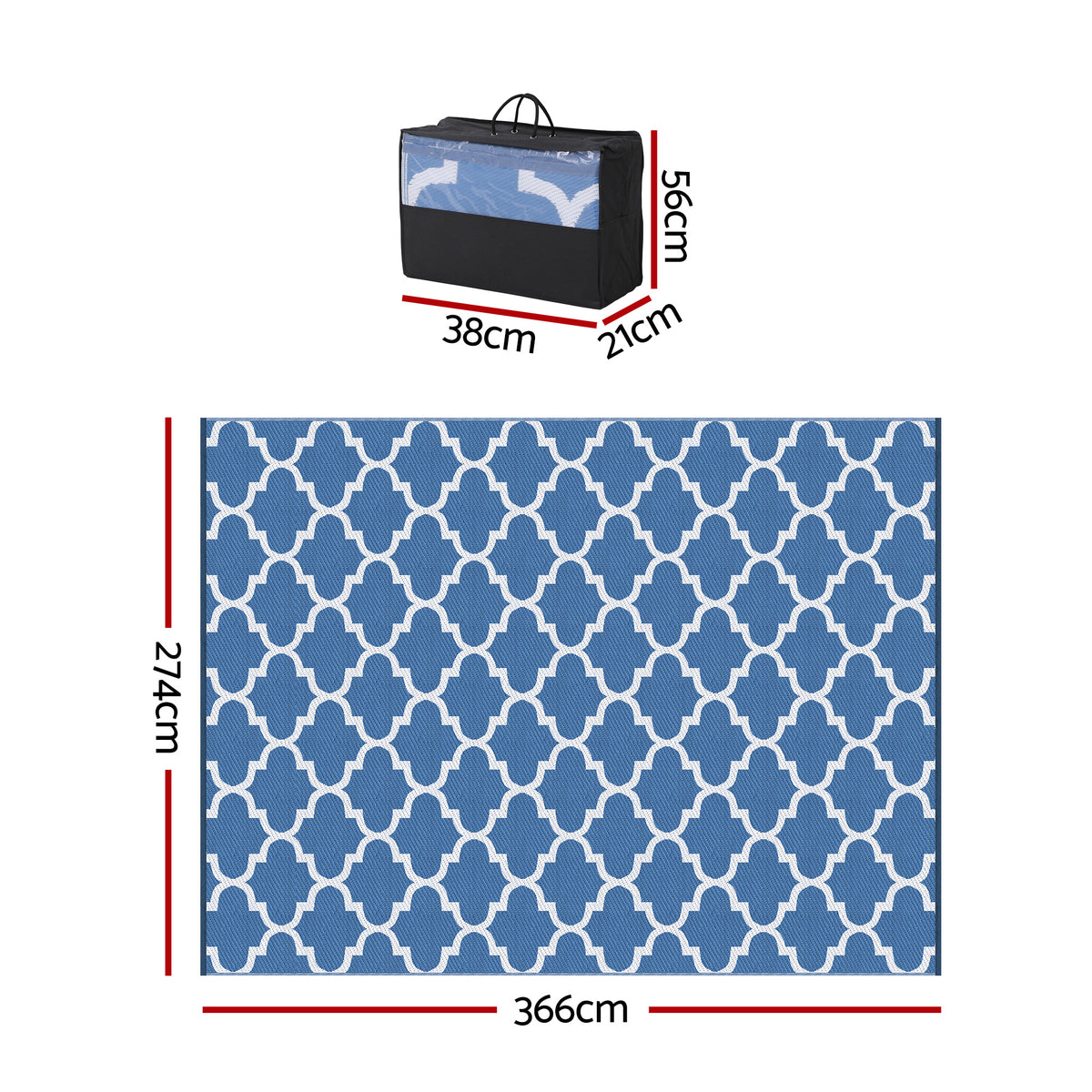 Reversible Outdoor Rug | 274x366cm | PP Dual-Sided Patio Mat | Blue