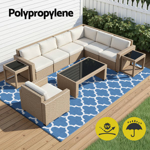 Reversible Outdoor Rug | 274x366cm | PP Dual-Sided Patio Mat | Blue