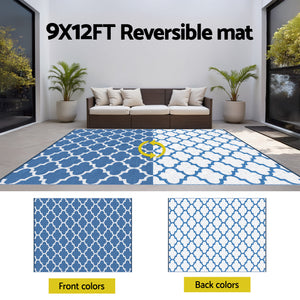 Reversible Outdoor Rug | 274x366cm | PP Dual-Sided Patio Mat | Blue