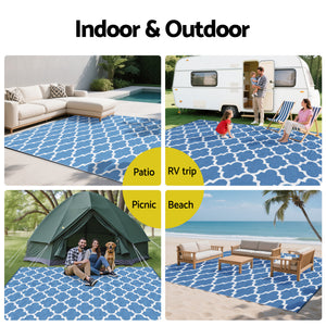 Reversible Outdoor Rug | 274x366cm | PP Dual-Sided Patio Mat | Blue