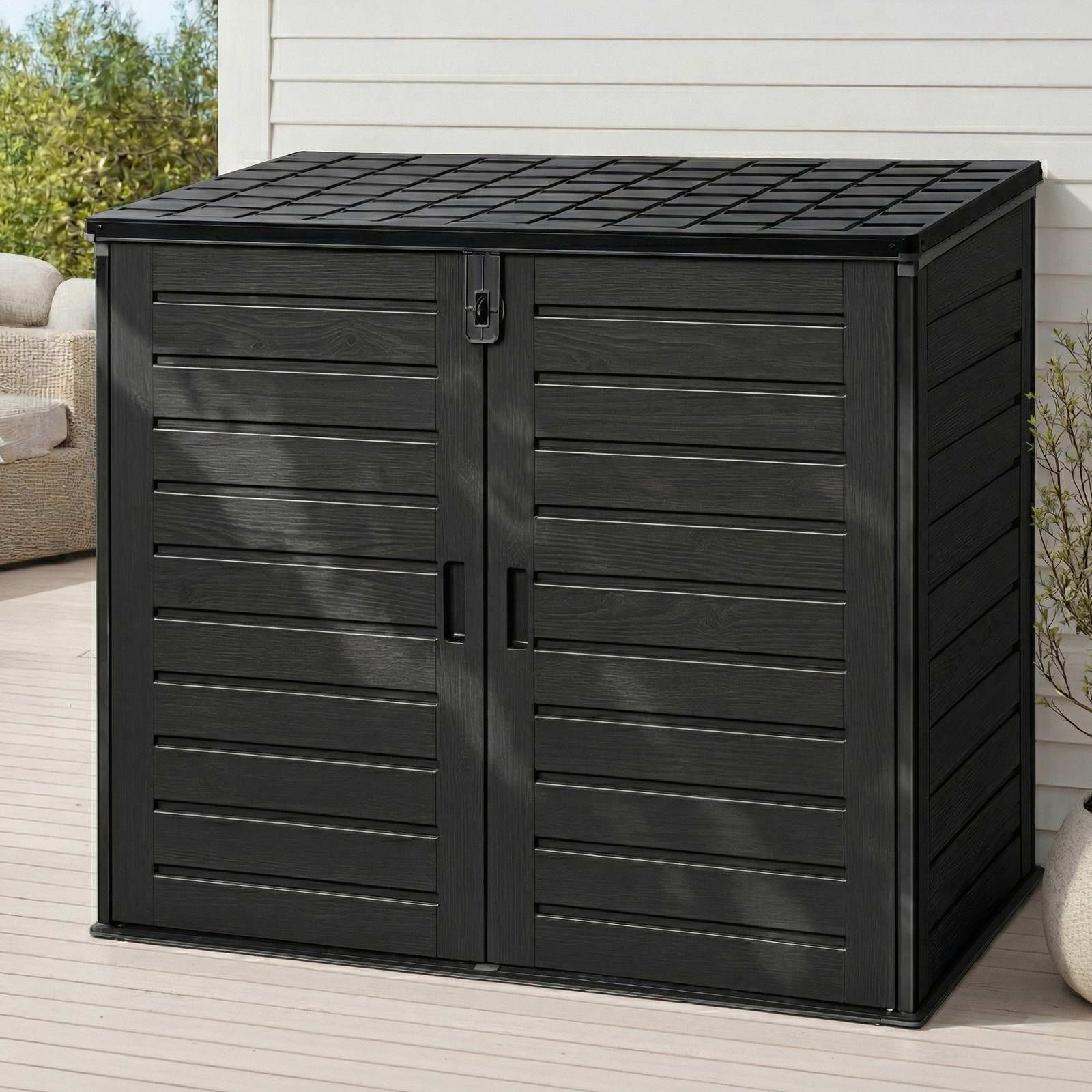 Outdoor Storage Box | 1170L Lockable Garden Tool Container | Black