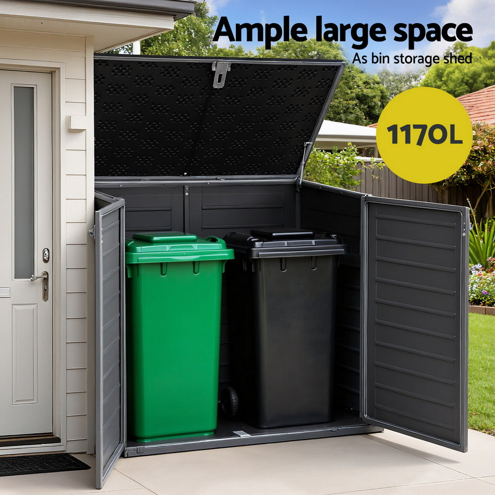 Outdoor Storage Box | 1170L | Lockable Container Cabinet | Tool Shed | Grey