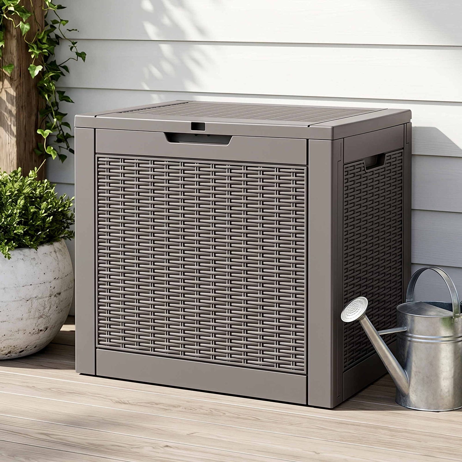 Outdoor Storage Box | 118L Lockable Rattan Look Container | Brown