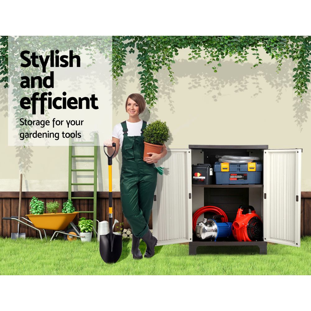 Gardeon Outdoor Storage Cabinet Box | 92cm | Lockable Cupboard | Sheds Garage | Adjustable | Beige