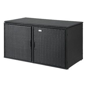 Outdoor Storage Cabinet Box | Wicker Deck Chest with Shelf | Black Garden Furniture