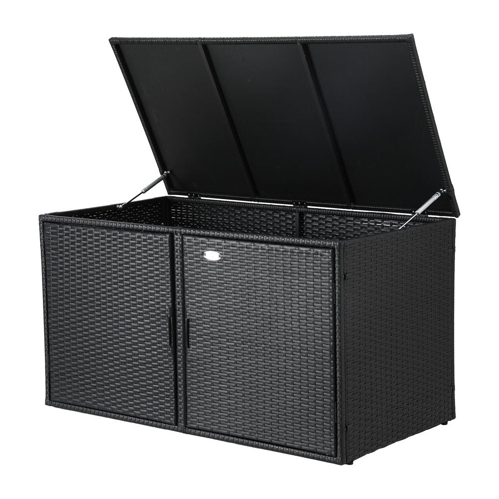 Outdoor Storage Cabinet Box | Wicker Deck Chest with Shelf | Black Garden Furniture