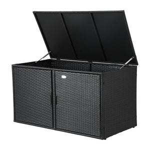 Outdoor Storage Cabinet Box | Wicker Deck Chest with Shelf | Black Garden Furniture