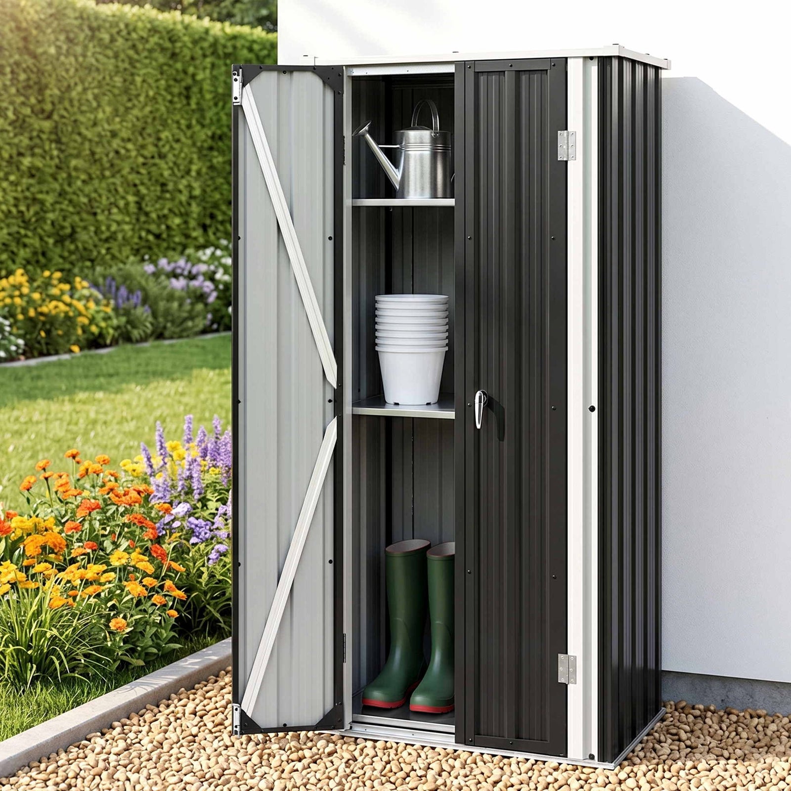 Garden Storage Cabinet | Lockable Steel Tool Cupboard with Adjustable Shelves