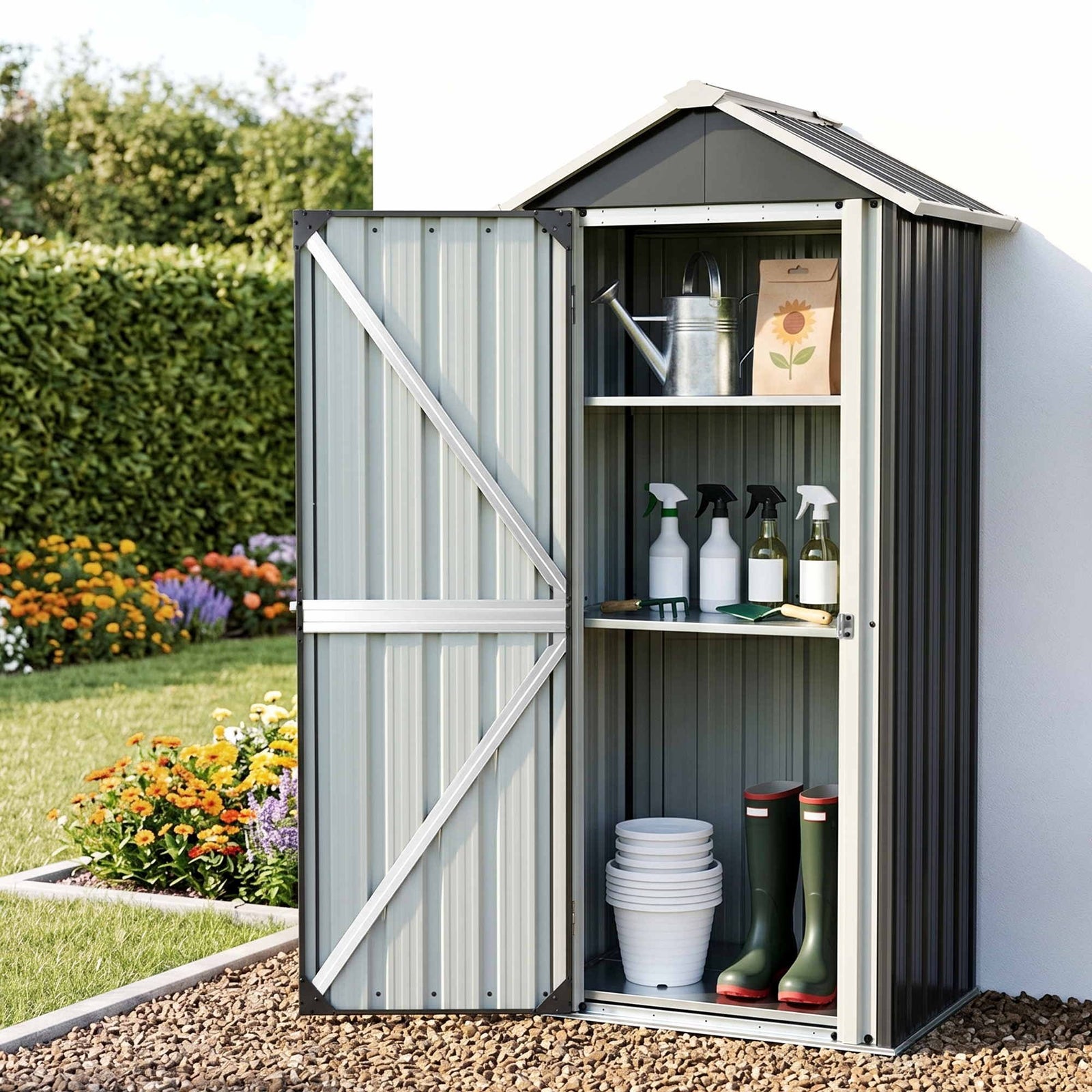 Outdoor Storage Cabinet | Lockable Steel Garden Shed with Adjustable Shelves
