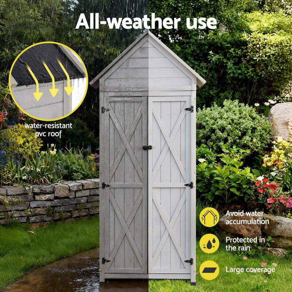 Outdoor Storage Cabinet | Lockable | Adjustable Shelves | Tool Organiser | Grey