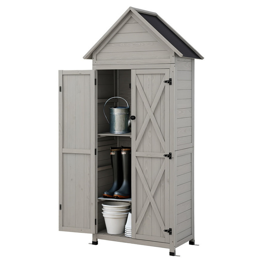 Outdoor Storage Cabinet | Lockable | Adjustable Shelves | Tool Organiser | Grey
