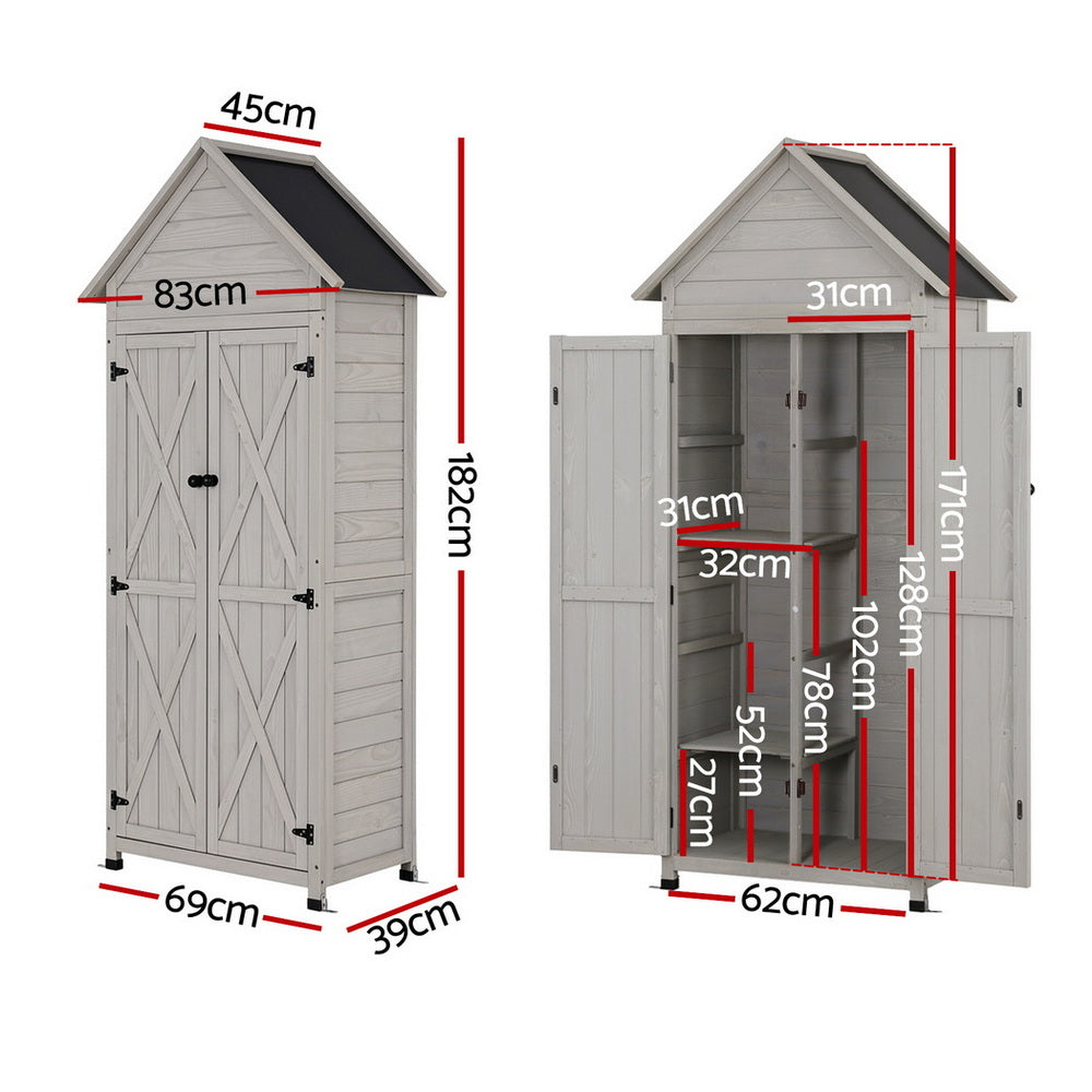 Outdoor Storage Cabinet | Lockable | Adjustable Shelves | Tool Organiser | Grey