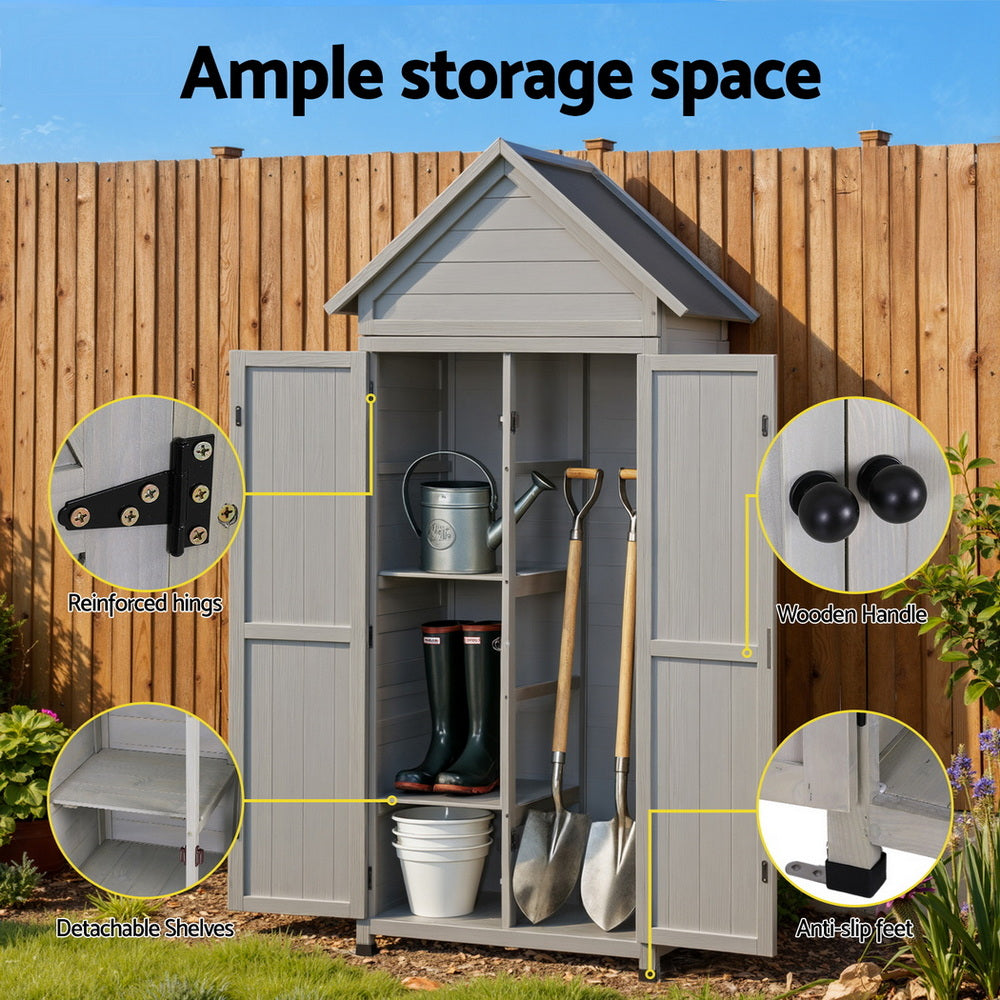 Outdoor Storage Cabinet | Lockable | Adjustable Shelves | Tool Organiser | Grey