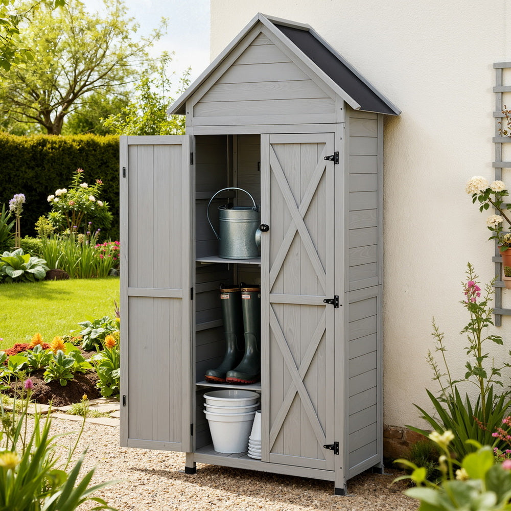 Outdoor Storage Cabinet | Lockable | Adjustable Shelves | Tool Organiser | Grey