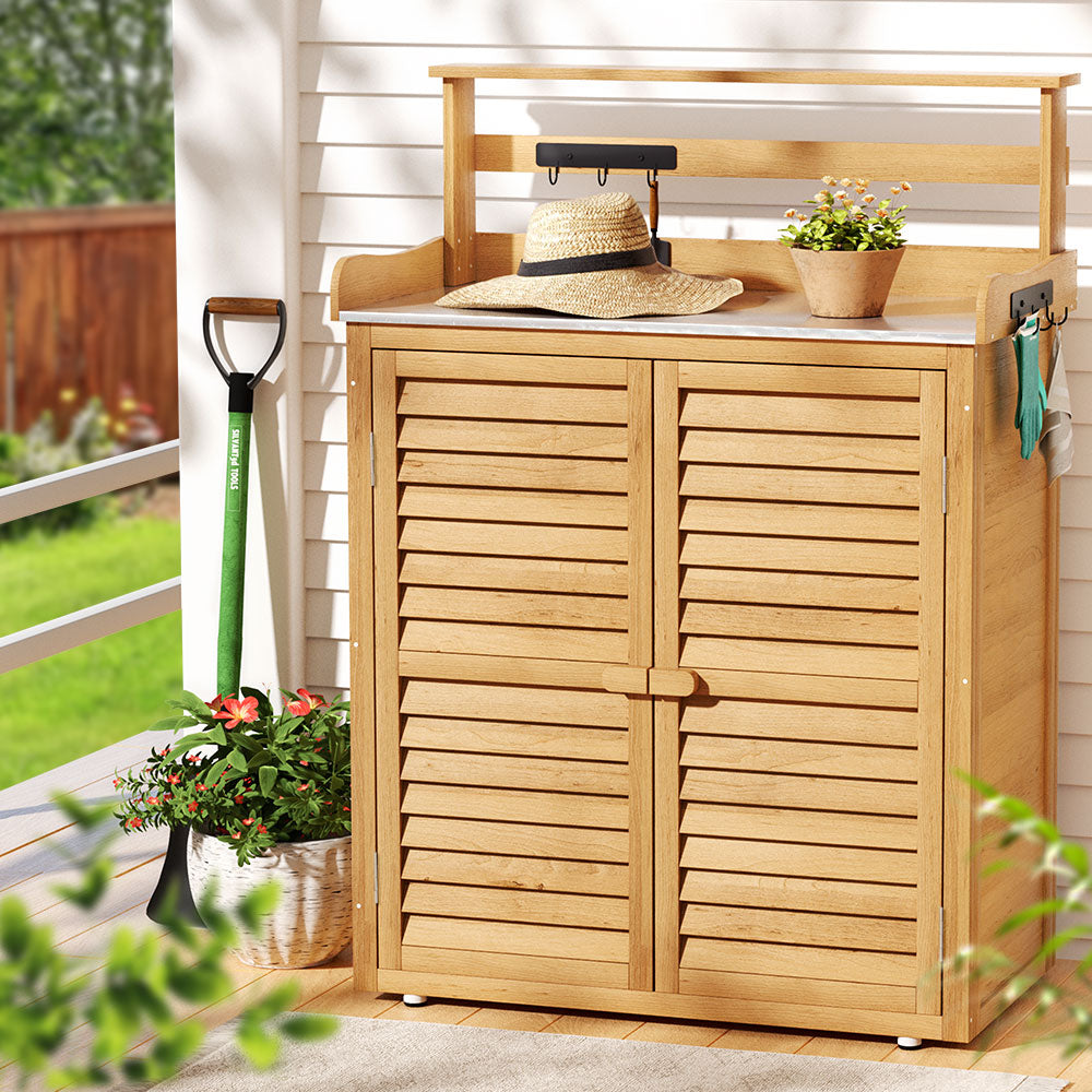 Outdoor Storage Cabinet Box | Potting Bench Table | Shelf Chest | Garden Shed