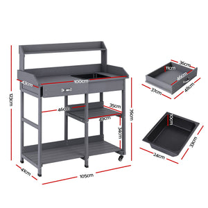 Outdoor Potting Bench | Garden Workstation | Storage Cabinet | Grey