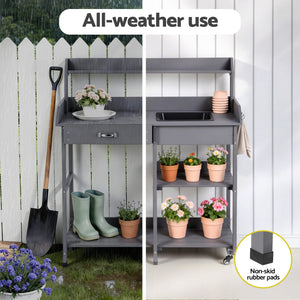 Outdoor Potting Bench | Garden Workstation | Storage Cabinet | Grey