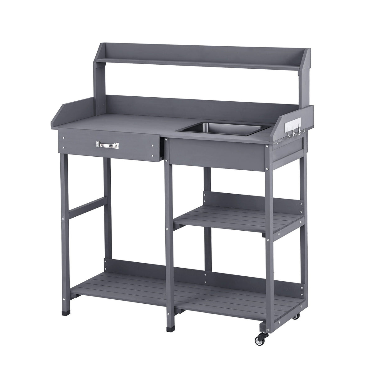 Outdoor Potting Bench | Garden Workstation | Storage Cabinet | Grey