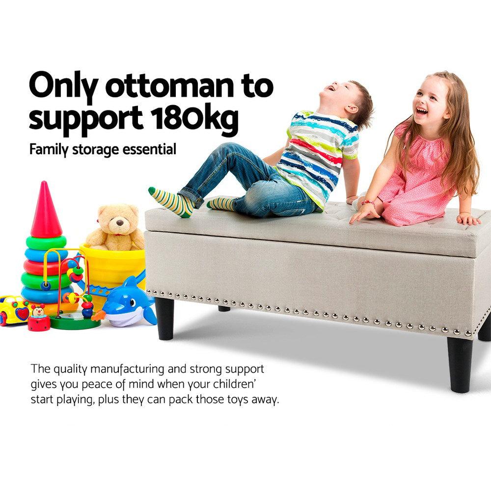 Storage Ottoman Blanket Box | 96cm | Linen | Taupe