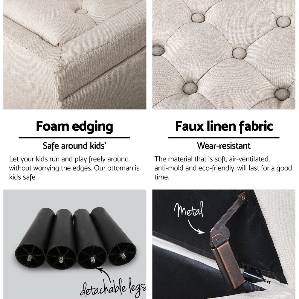 Storage Ottoman Blanket Box | 96cm | Linen | Taupe