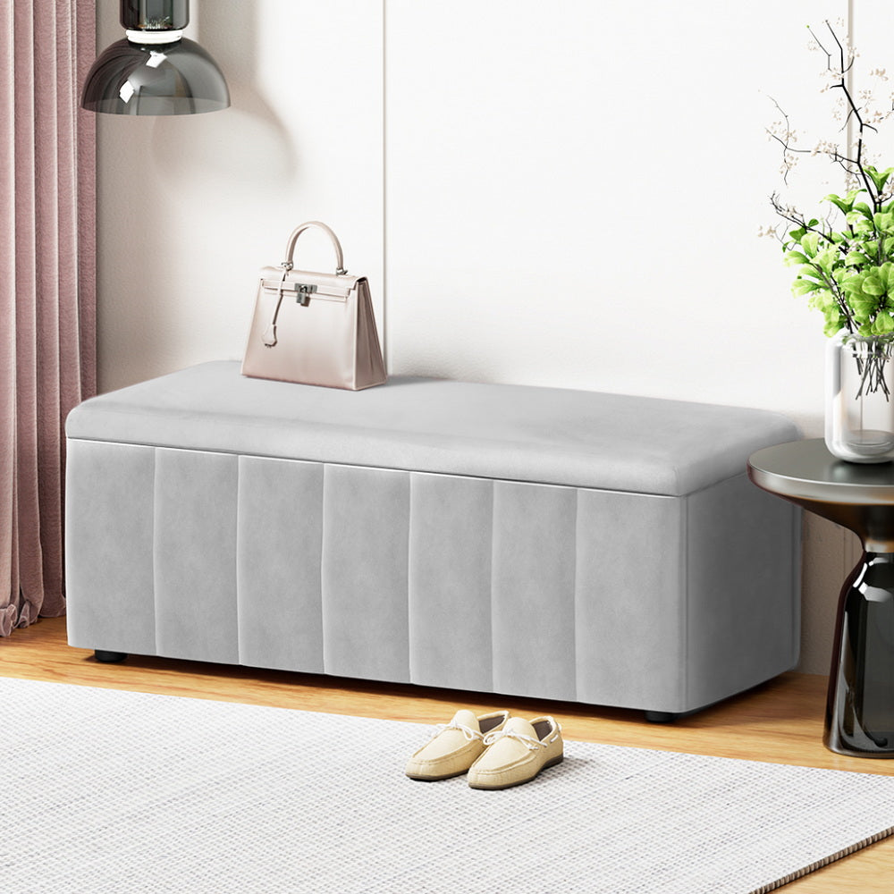 Storage Ottoman | 103cm | Velvet Blanket Box | Grey